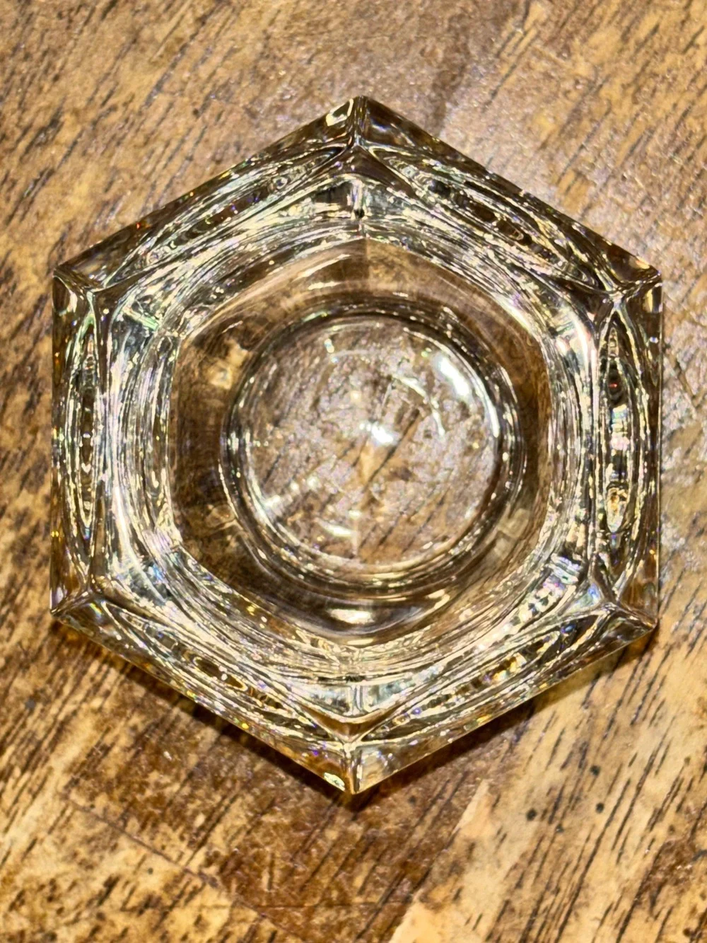 Vintage Heavy Crystal Glass Hexagon Votive Tealight Candle Holder Geometric